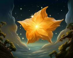 an illustration of an orange flower floating in the sky generative ai photo