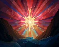 an illustration of the sun shining over a mountain generative ai photo