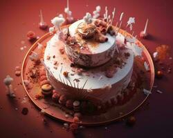 an image of a cake on a red plate generative ai photo