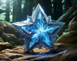 an image of a blue star in the forest generative ai photo