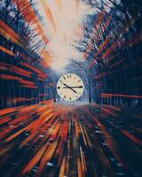 an image of a clock in the middle of a forest generative ai photo