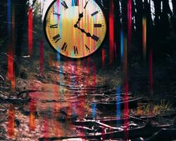 an image of a clock in the middle of a forest generative ai photo