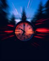 an image of a clock in the middle of a forest generative ai photo