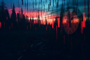 an image of a clock in the middle of a forest generative ai photo