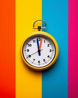 an image of a clock on a colorful background generative ai photo