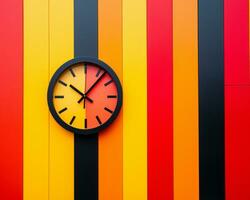 an image of a clock on a colorful wall generative ai photo