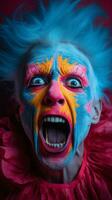 an image of a clown with his face painted blue and red generative ai photo