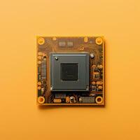 un imagen de un computadora chip en un amarillo antecedentes generativo ai foto