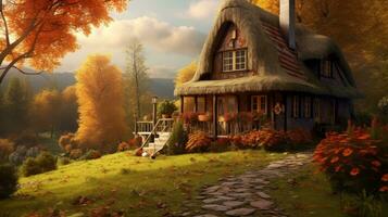 an image of a cottage in the fall generative ai photo