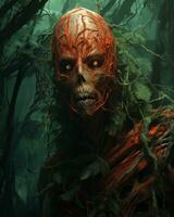 an image of a creepy looking skeleton in the woods generative ai photo