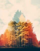 un imagen de un bosque con arboles en diferente colores generativo ai foto