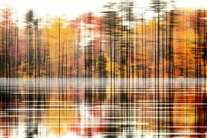 an image of a forest with trees reflected in the water generative ai photo