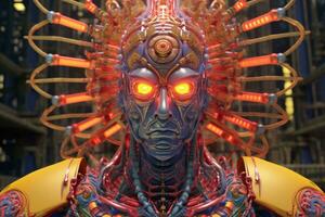 an image of a futuristic robot with glowing eyes generative ai photo