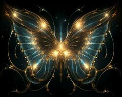 an image of a golden butterfly on a black background generative ai photo