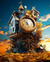 an image of a house with a clock on top of it generative ai photo