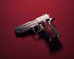 an image of a gun on a red background generative ai photo