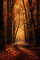 an image of a path in the woods with leaves on the ground generative ai photo