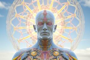 an image of a mans body with an eye in the center generative ai photo
