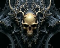 an image of a skull and horns on a black background generative ai photo