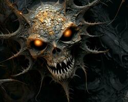 an image of a skull with glowing eyes generative ai photo