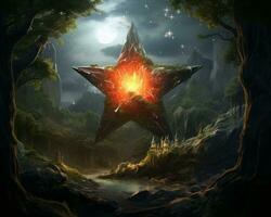 an image of a star in the sky with a mountain in the background generative ai photo