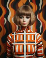 an image of a woman in an orange and white striped dress generative ai photo