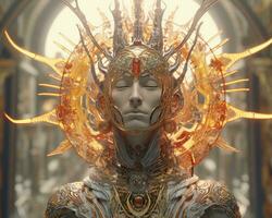 an image of a woman dressed in gold and silver with a crown on her head generative ai photo