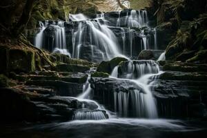 an image of a waterfall in the woods generative ai photo