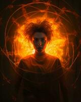 an image of a woman with fire coming out of her head generative ai photo