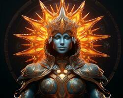 an image of a woman in armor with flames coming out of her head generative ai photo