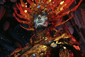 an image of a woman in a gold and red costume generative ai photo