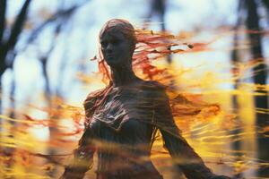 an image of a woman with fire in her hair generative ai photo