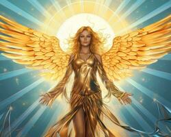 an image of an angel with golden wings generative ai photo