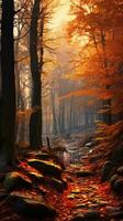 an image of an autumn forest with rocks and trees generative ai photo