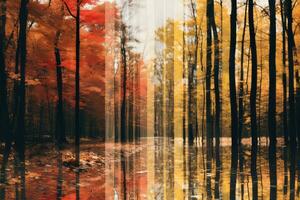 an image of an autumn forest with trees and water generative ai photo
