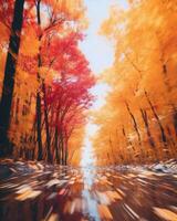 an image of an autumn forest with trees in motion generative ai photo