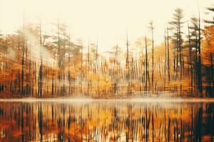 an image of an autumn forest with trees and water generative ai photo