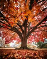 an image of an autumn tree with red leaves generative ai photo