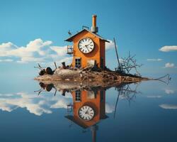 an image of an island with a clock on top generative ai photo