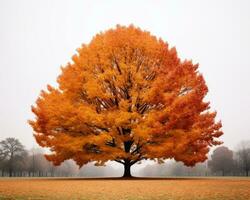 an image of an orange tree in the middle of a foggy field generative ai photo