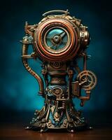 un antiguo Steampunk reloj con engranajes en eso generativo ai foto