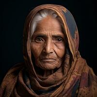 un antiguo mujer vistiendo un bufanda en su cabeza generativo ai foto