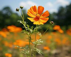 un naranja flor en el medio de un campo generativo ai foto