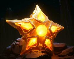 an orange glowing star on a rock in the dark generative ai photo