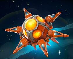 an orange space ship flying through space with stars in the background generative ai photo