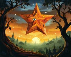 an orange star in the forest at sunset generative ai photo