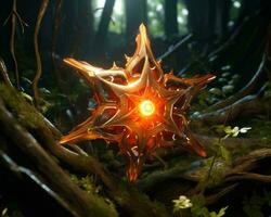 an orange star in the middle of a forest generative ai photo