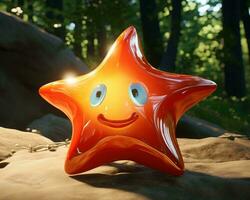 un naranja estrella conformado objeto con un sonriente cara en eso generativo ai foto