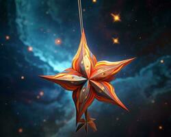 an orange star shaped ornament hanging from a string generative ai photo