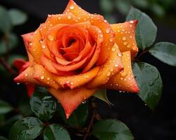 an orange rose with water droplets on it generative ai photo